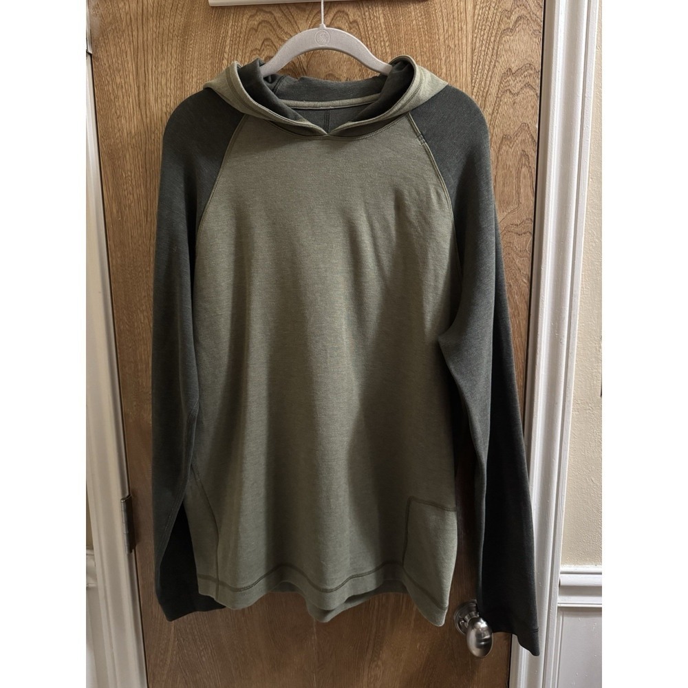 LULULEMON Olive Army Green ColorBlock Men's Pullover Hoodie Stretch Large